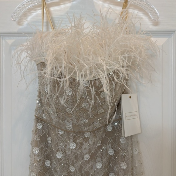 NWT Mac Duggal 68140 White Embellished Feather Strapless Column Dress Size 2 - Picture 5 of 11